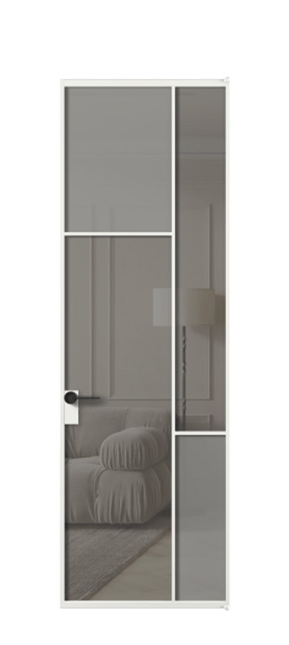 Межкомнатная дверь Mosaic АЛПЛ041.10 Алюминий белоснежный Сатинированное серое стекло, триплекс, 6 мм + Прозрачное серое стекло, триплекс Цена 165870 ₽ | Volhovec