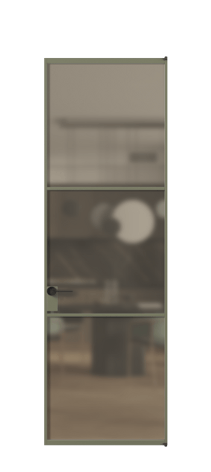 Алюминиевая дверь АЛПЛ040.03 Алюминий оливковый тёмный Сатинированное бронзовое стекло, триплекс Цена 173290  | Volhovec