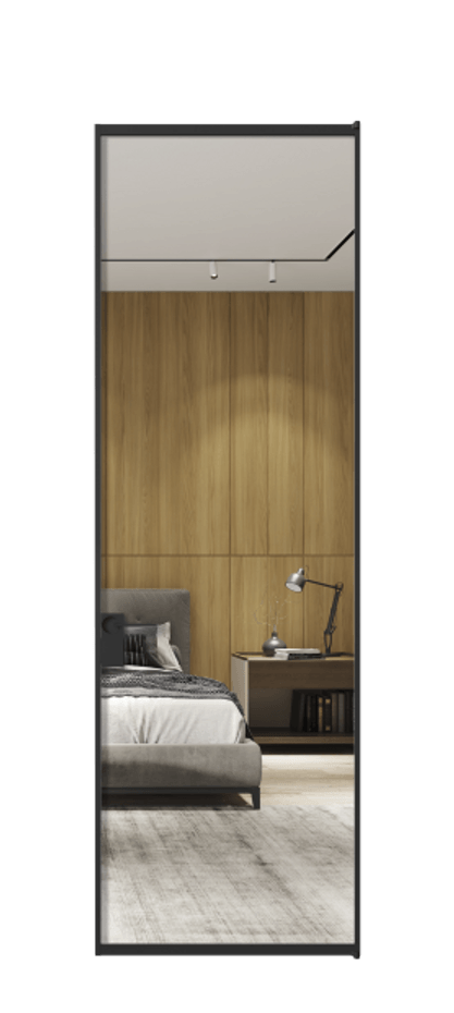 Алюминиевая дверь АЛПЛ040.01 Алюминий Черный Двустороннее зеркало, триплекс , триплекс 6 мм Цена 161830  | Volhovec