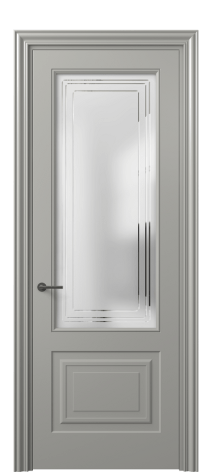 Межкомнатная дверь Маскот 8452 Матовый нейтральный серый Сатинированное стекло с гравировкой "Грани", триплекс Цена 66824 ₽ | Volhovec