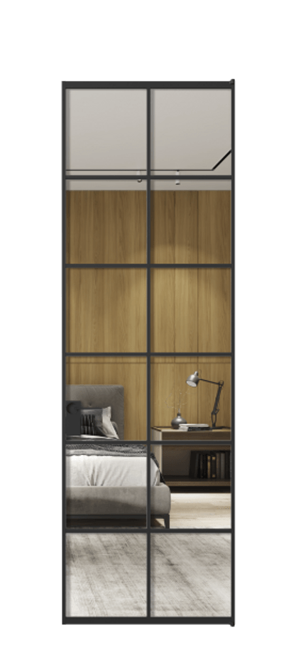 Алюминиевая дверь АЛПЛ040.05 Алюминий Черный Двустороннее зеркало, триплекс , триплекс 6 мм Цена 119545  | Volhovec