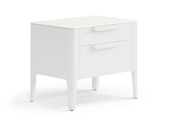 Мебель Тумба прикроватная Piega 2 ящика. Цвет Матовый белоснежный. Материал Гладкая эмаль. Коллекция Тумба прикроватная Piega 2 ящика. Картинка.